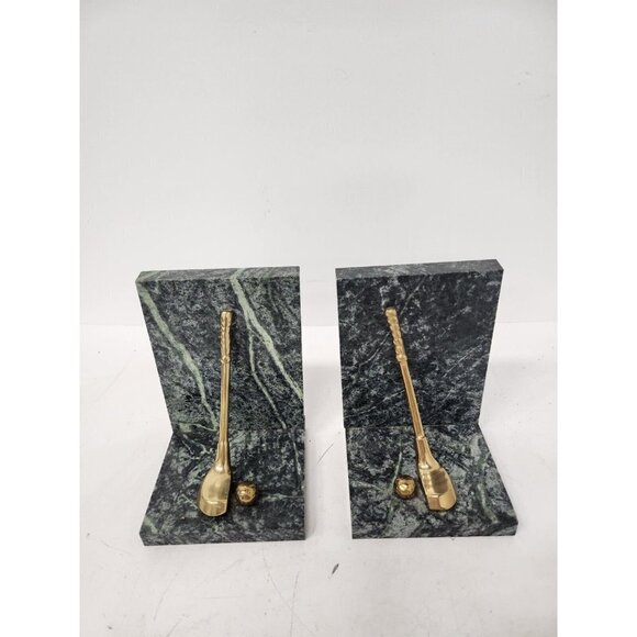 Vintage Green Marbled Granite Golf Club Bookends Mid Century Modern - Picture 6 of 11